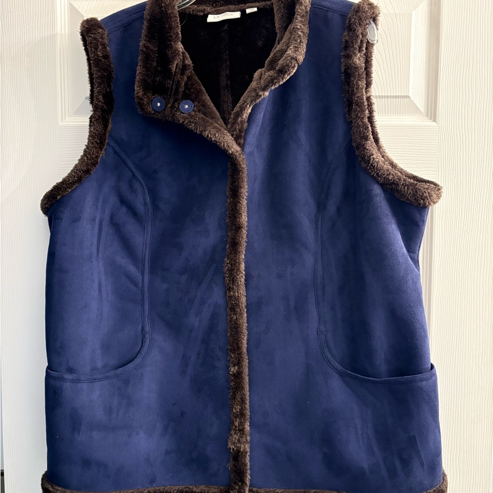 Blue and Brown Faux Fur Vest